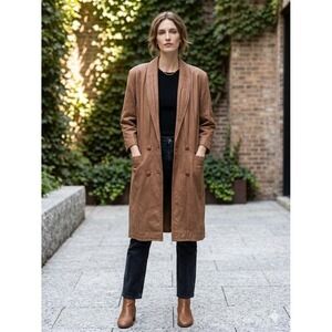 Vintage Global Identity Womens XL Brown G-III Longline Leather Trench Coat Brown